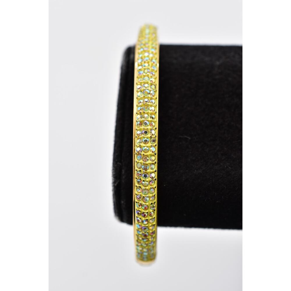 J.Crew Crystal Bangle Bracelet AB Pave Rhinestone Hinged Yellow Statement BinAD